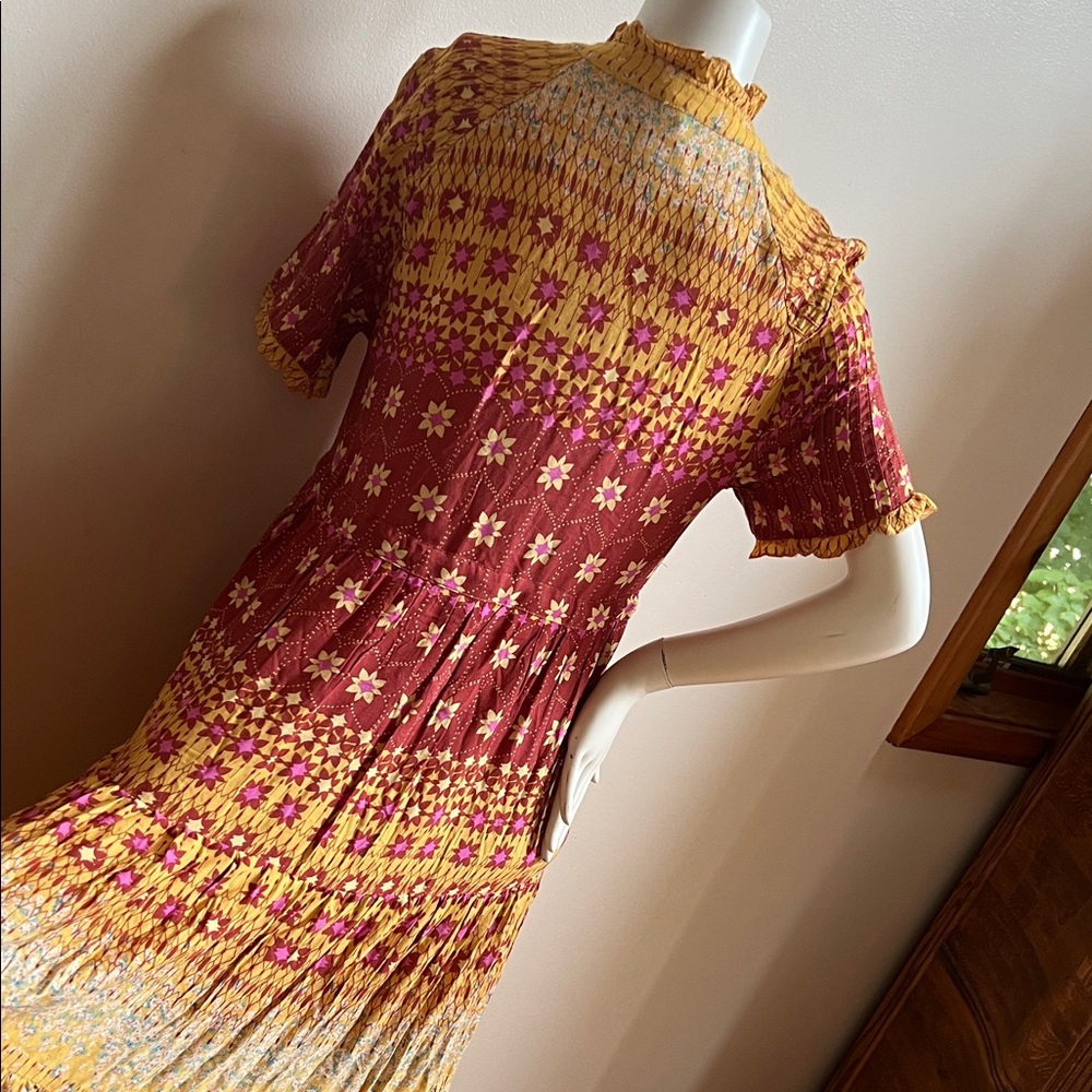 Free People Burgundy and Mustard vibrant Dress - Picture 4 of 10